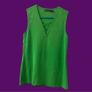 VTG Y2K New York & Co. 7th Ave. Design Studio Lime Green Lace Up Top / Sz M